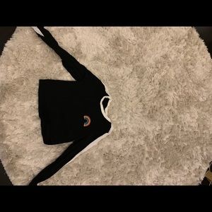 Black shirt with small embroidered rainbow, girls.